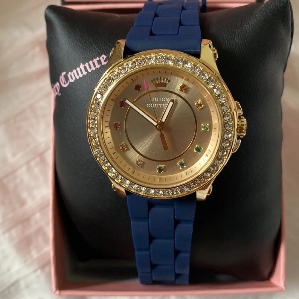 JUICY COUTURE BLUE RUBBER BAND WATCH WITH JEWELS MSRP $195.00 NWT